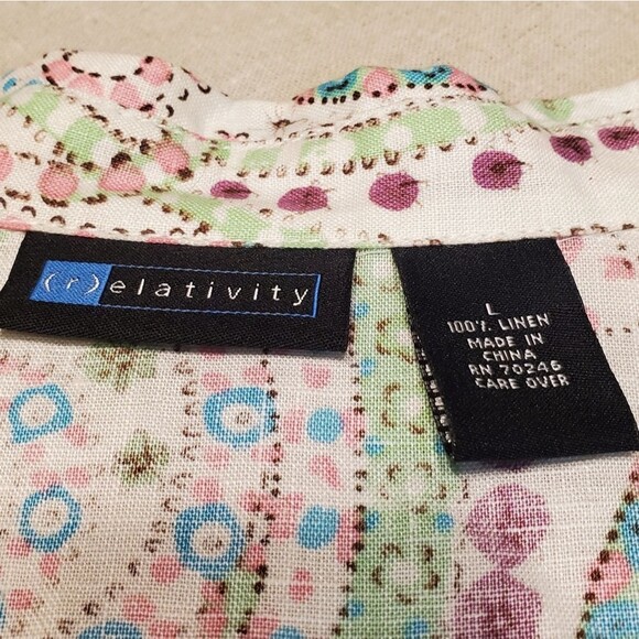 Relativity 100% Linen Paisley Snap Up Top Size L - Picture 2 of 9